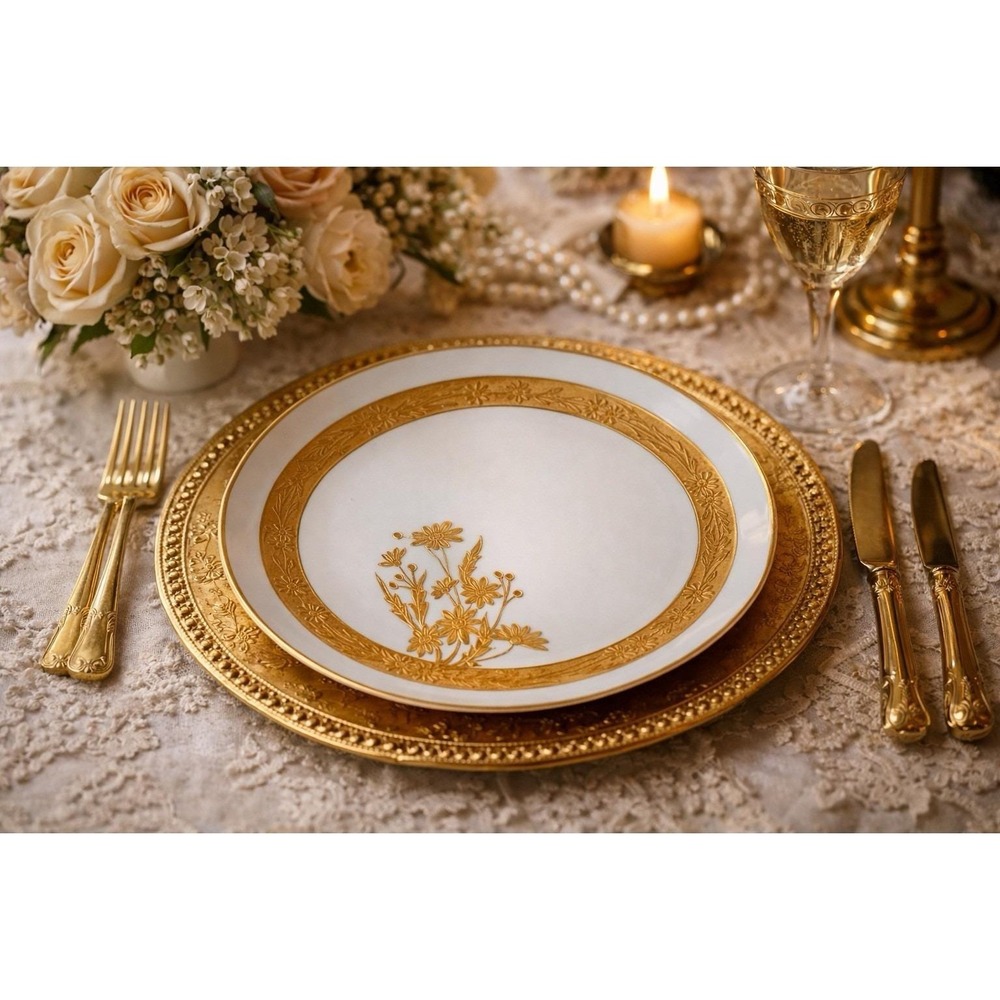 Haviland Limoges France 9.25" Hand Painted Gold Floral Plate White's Art Chicago